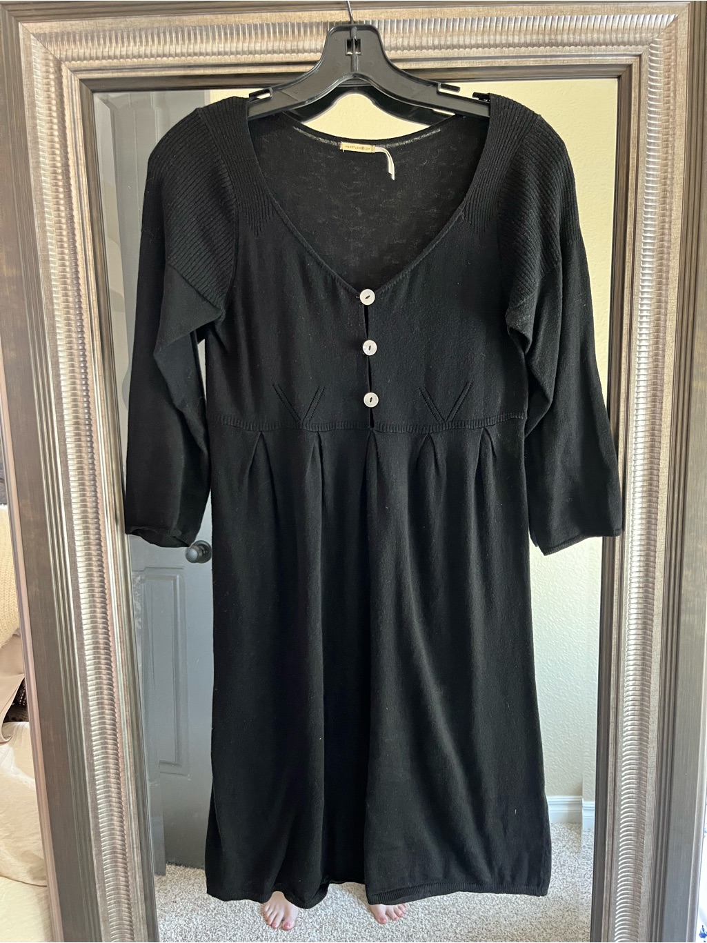 Max Studio Black Knit Long Sleeve Button-Front Dress